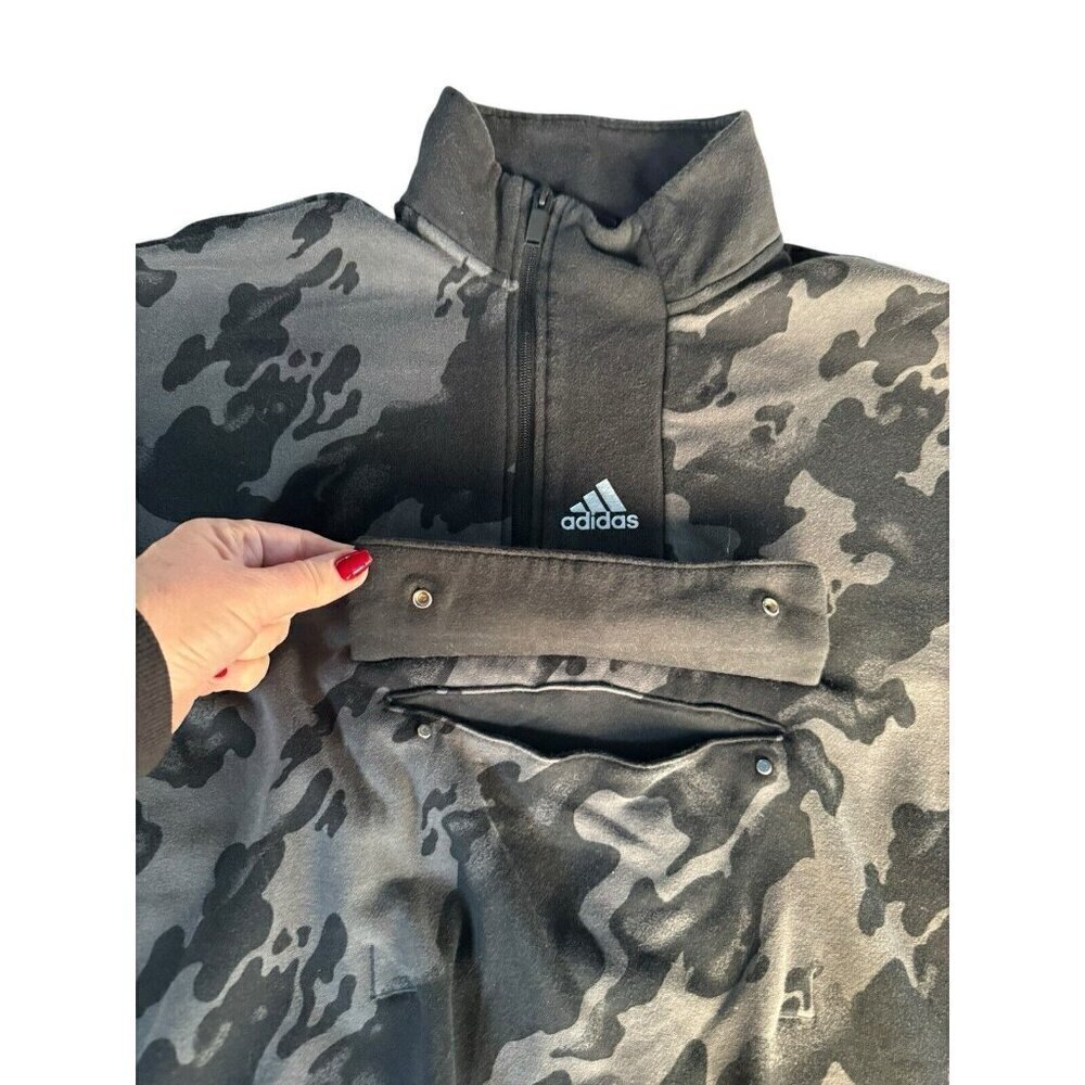 Adidas Mens Sz M Aop Sports Training 1/4 Zip Pullover Black Gray Camo Sweatshirt - Picture 7 of 11